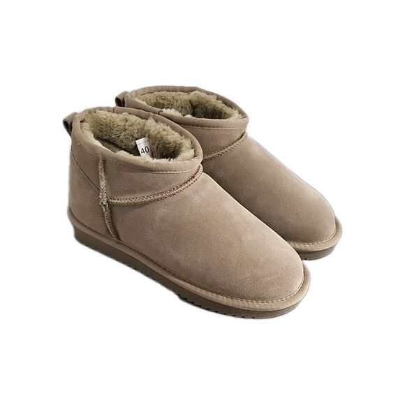 NEW Women Tan Slip On Ankle Snow Boots Genuine Suede Faux Fur Lining EU 40 - Picture 1 of 12